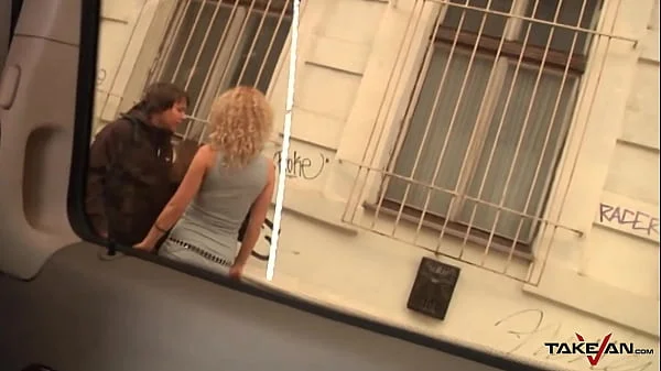 Anita and Emilia pick up skinny dude on the streets to take him into their fuck van