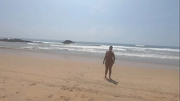 Walking nude freely & having fun on public nudist beach