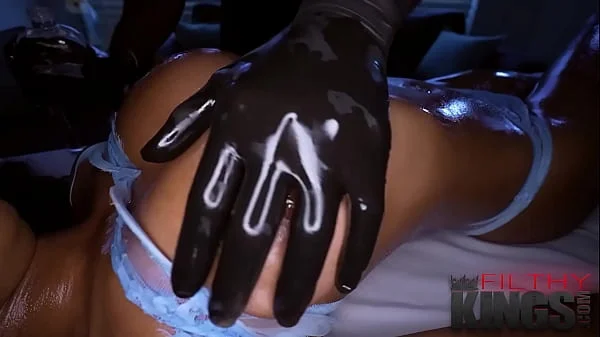 FilthyMassage - Ebony Babe Gets Oiled , Massaged And Pounded Hard