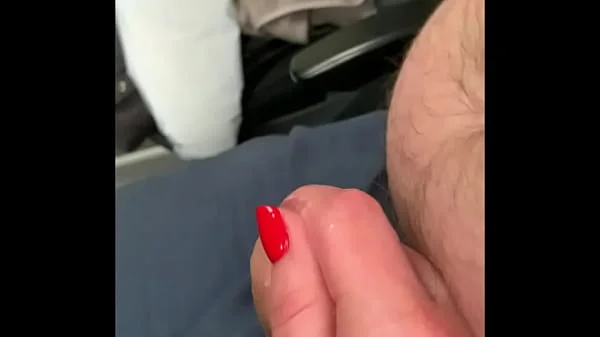 Almost got Caught Jerking off Husband's Cock on the Bus... but he still Cum