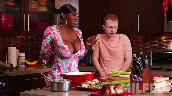 Touching My Ebony Girlfriend While her stepMom Cooks - MILFED