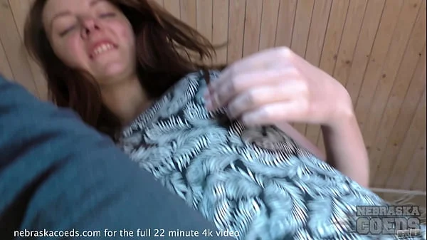 rebeka ruby gives lucky camera guy a blowjob fingering her hairy pussy and cum in her mouth