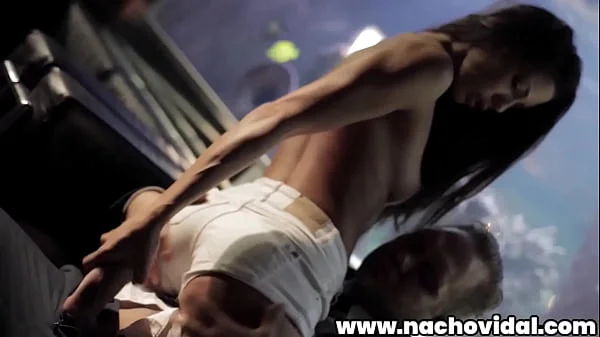 At a stylish strip club, Spanish Alexa Tomas meets Nacho Vidal. They make out in public, getting naked as they go. The trim beauty blows Nacho's colossal erection and strokes it with two hands.