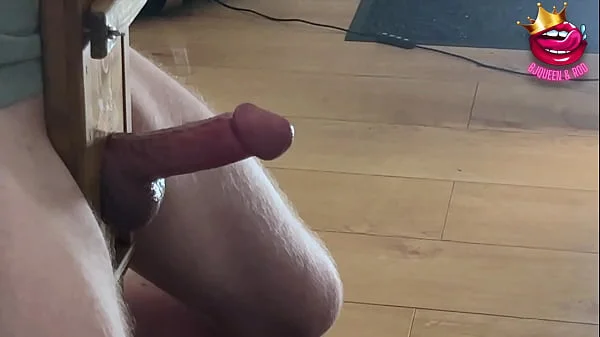 Close up femdom edges cock to ruined orgasm in a glass