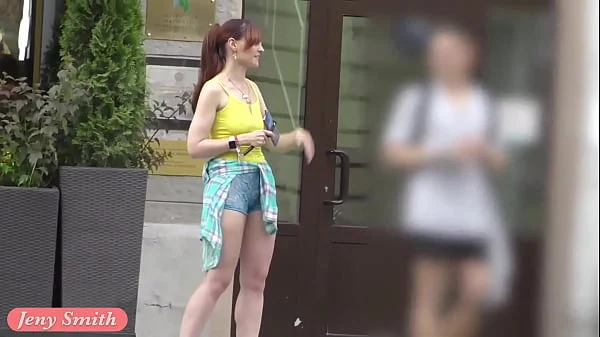 Jeny Smith walks in public with transparent shorts. Real flashing moments