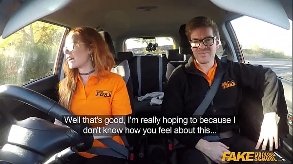 Fake Driving Instructor fucks his cute ginger teen student in the car and gives her a creampie