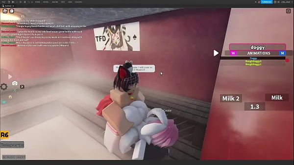 Femboy cat pegging bisexual female bunny in a Roblox Studio collab project