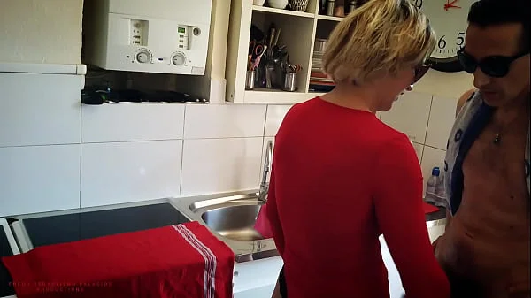 Slutty Nymphomaniac Mother-In-Law, Cleans In Lingerie To Tease Her Stepson.