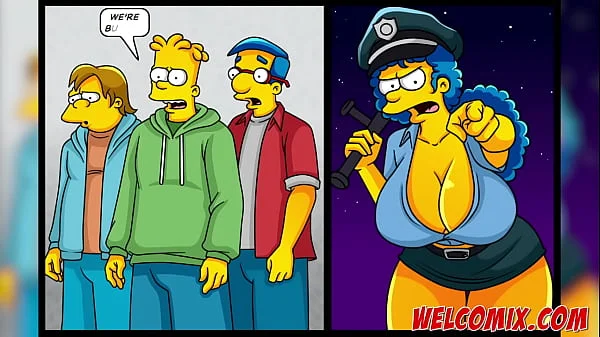 Three guys fucking hot and busty police officers! Police costume! The Simptoons, simpsons porn