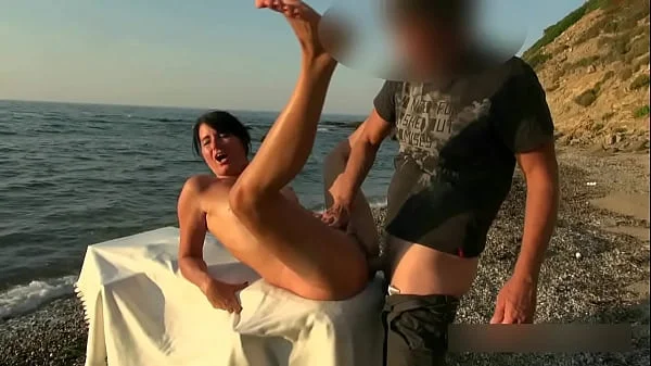 Cum orgy on the hotel beach. Free hole choice!
