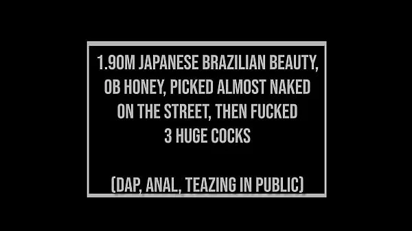 1.90m Japanese-Brazilian beauty, OB Honey almost naked on the street, then fucks 3 huge cocks (DAP, Anal, 0% pussy, huge gapes, ATM) OB358