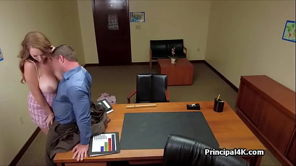Big tit wife on the phone while riding the principals dick
