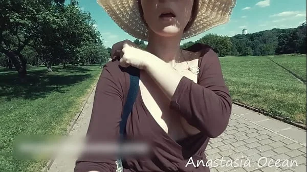 Walking without undearwear in park. Flashing pussy and tits. Meeting with stranger. Real public.