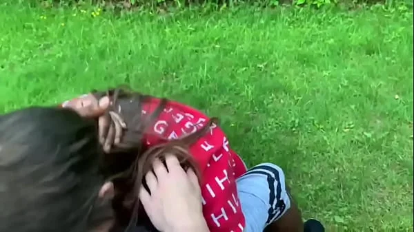 Dyke sucks sloppy dick on park bench