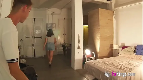 Busty babe gets convinced to film a porno at the FAKings' studios