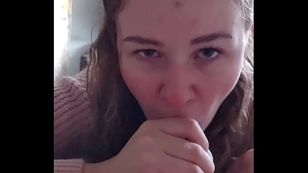 beauty 18 years old sucks a big dick and demonstratively swallows sperm