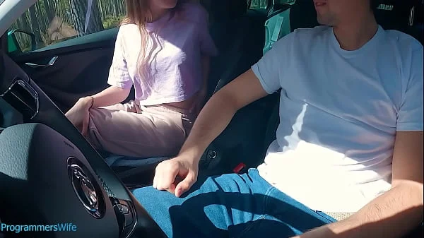 Teen had to pay for taxi with handjob, she had no money, CUMSHOT in a car - ProgrammersWife