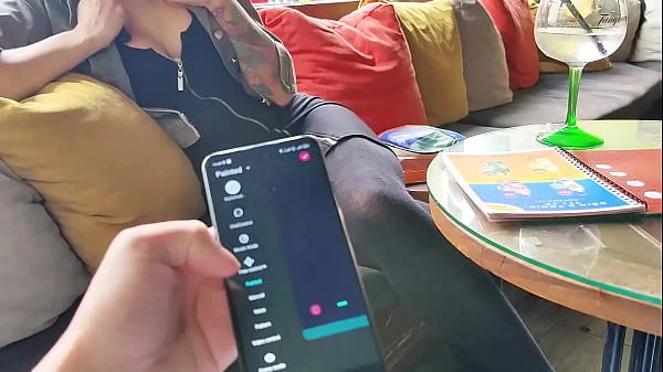 Remote control orgasm of my stepsister in Bar !