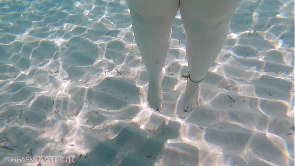 Underwater Footjob Sex & Nipple Squeezing POV at Public Beach - Big Natural Tits PAWG BBW Wife Being Kinky on Vacation - Best Amateur Porn Couple